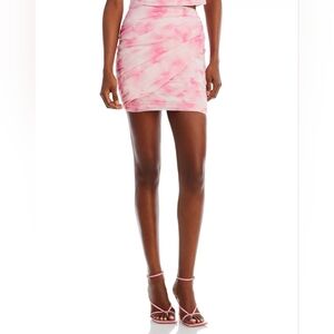 AQUA Pink Front Asymmetric Overlay Lined Ruched Mini Pencil Skirt L Party Club